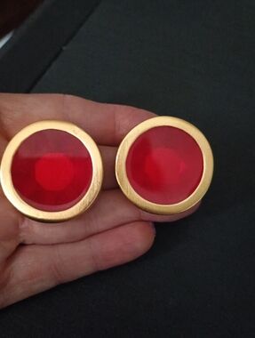 Gold-Tone Red Headlight Button  Earrings - Bold Women’s Jewelry